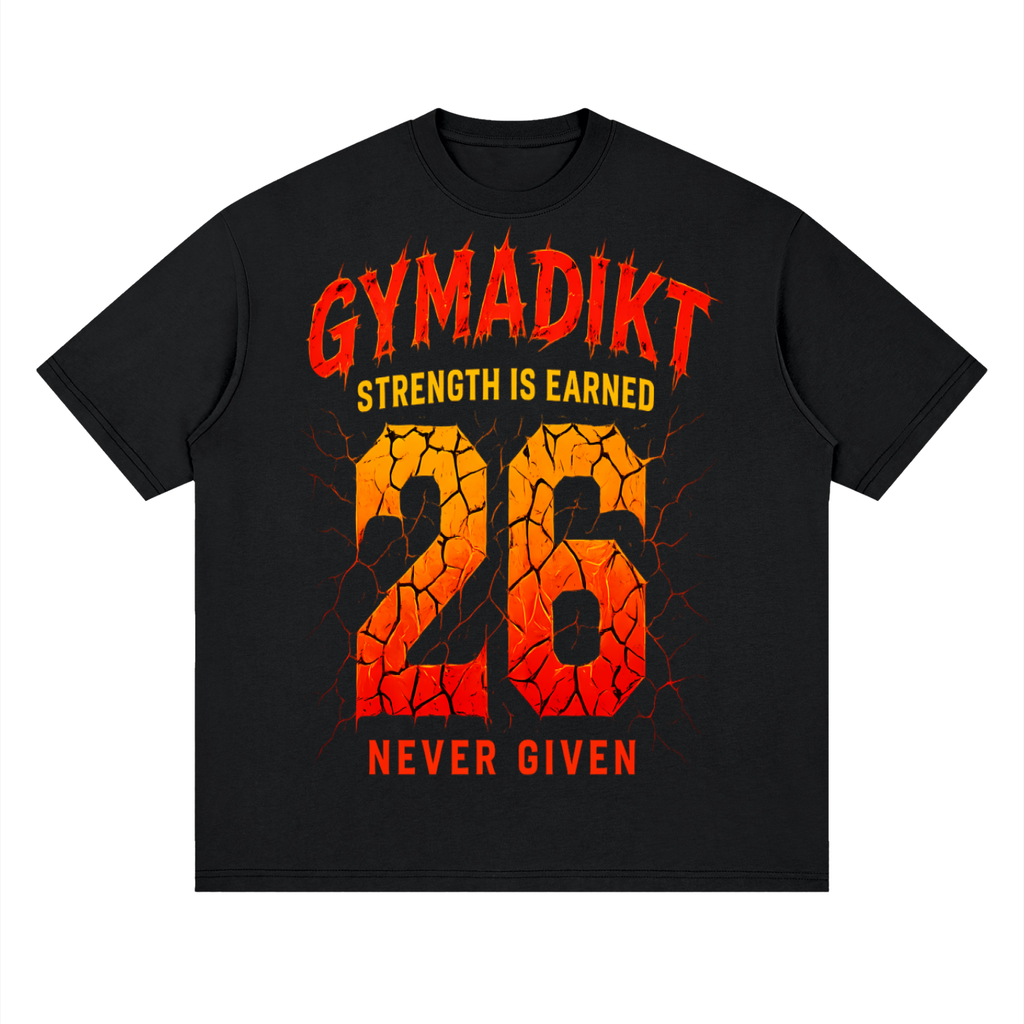 GYMADIKT 26 – Strength Is Earned Oversized Gym T-Shirt